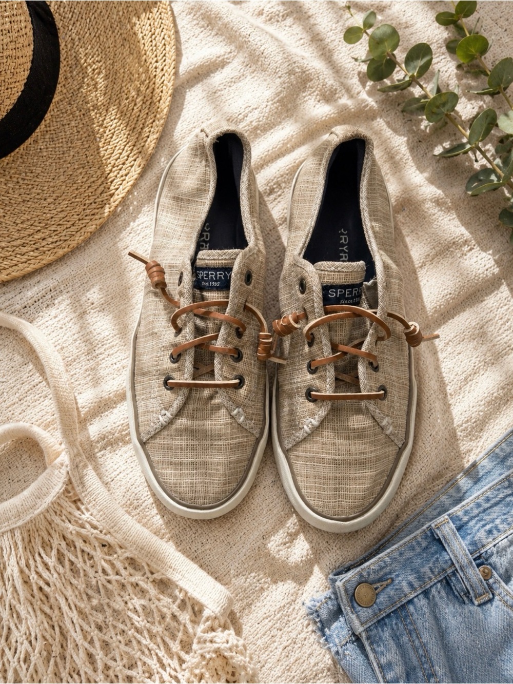 Sperry Women’s Beige Canvas Lace-Up Sneakers